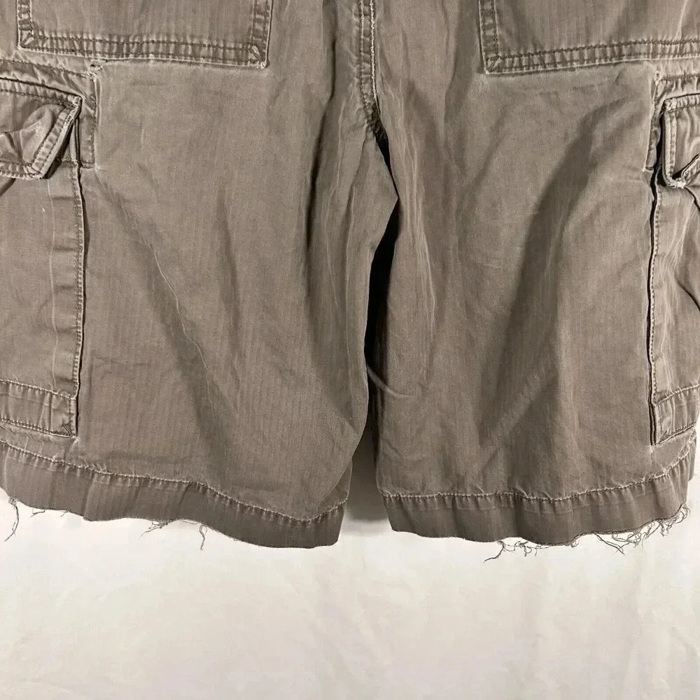 Banana Republic Cargo Shorts Men's 35 Grey Button Zip 100% Cotton Distressed